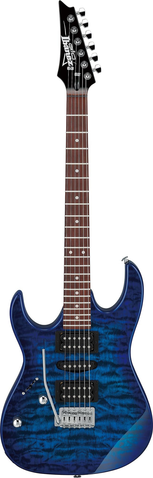 Ibanez GRX70QAL RG Gio Electric Guitar, Left Handed - Transparent Blue Burst w/ Gig Bag