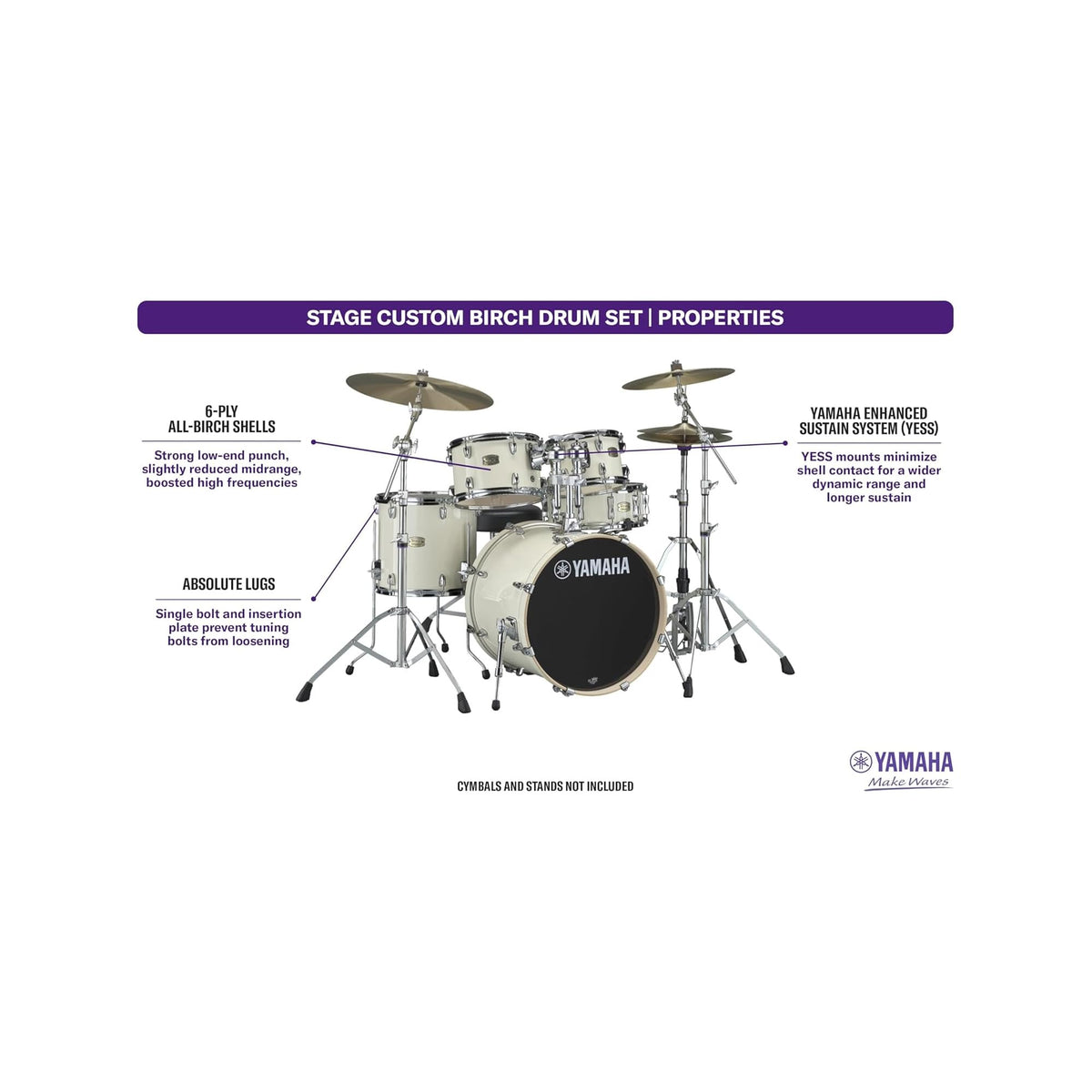 Yamaha SBP2F50 Stage Custom Birch 5-Piece Drum Shell Pack - Classic White