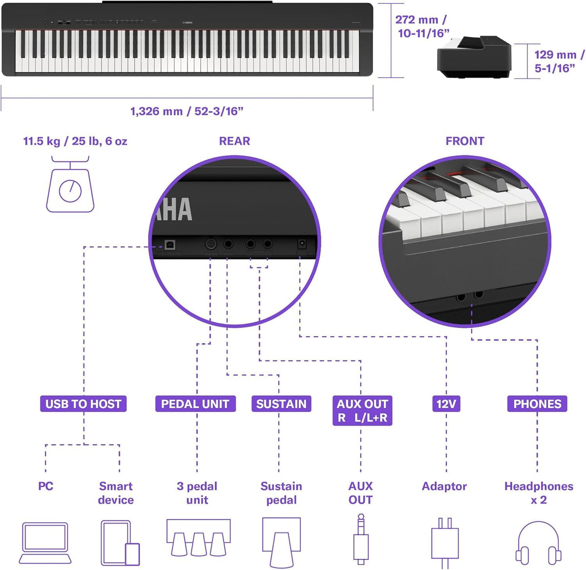 Yamaha P-225 88-Key Weighted Action Digital Piano - White