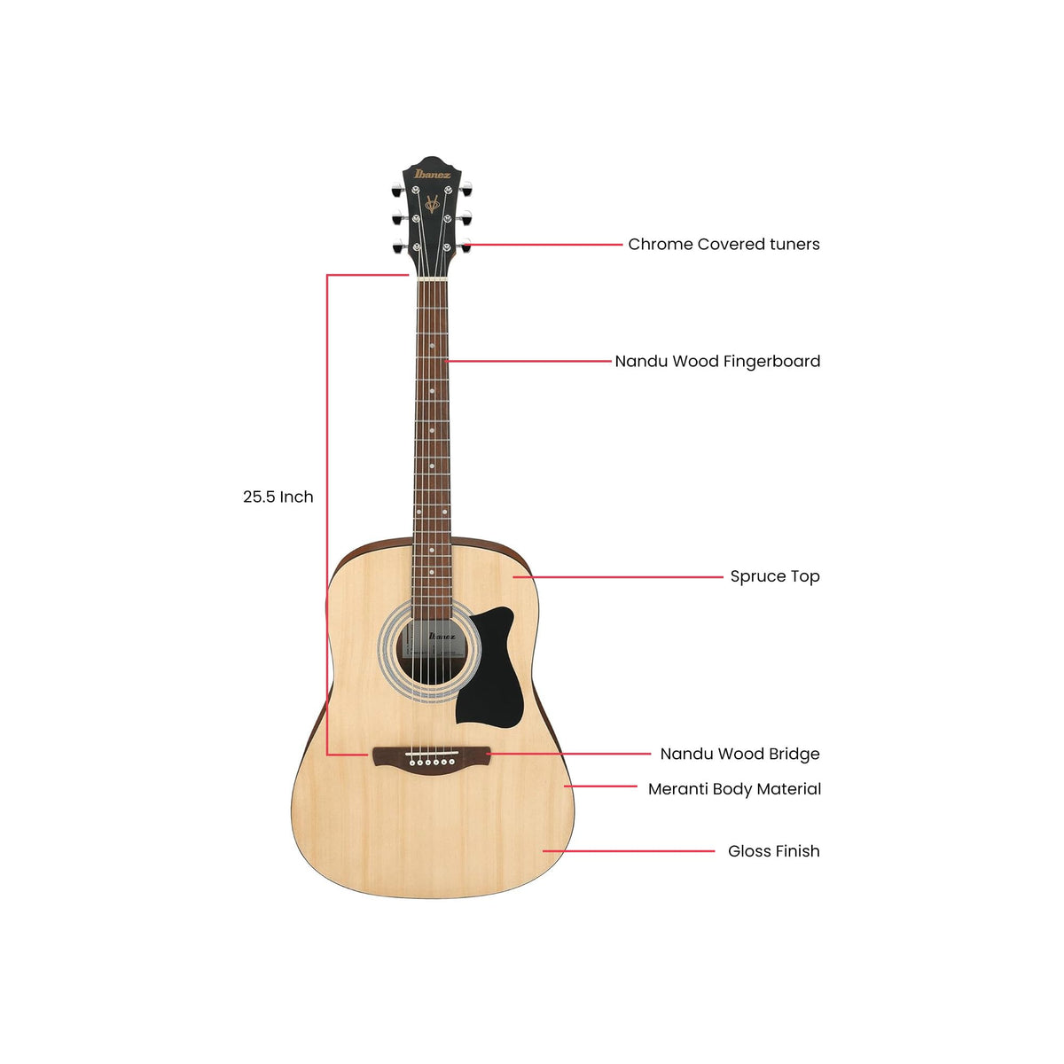 Ibanez IJV50 JamPack Dreadnought Acoustic Guitar Pack - Open Pore Natural w/ Gig Bag