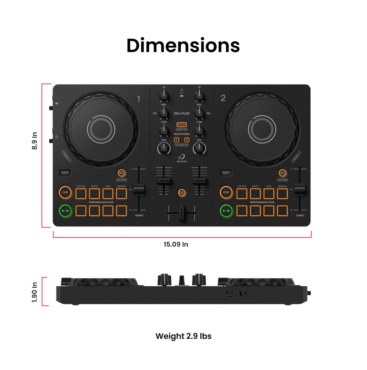 Pioneer DJ AlphaTheta DDJ-FLX2 Compact 2-Channel DJ Controller w/ Carrying Case
