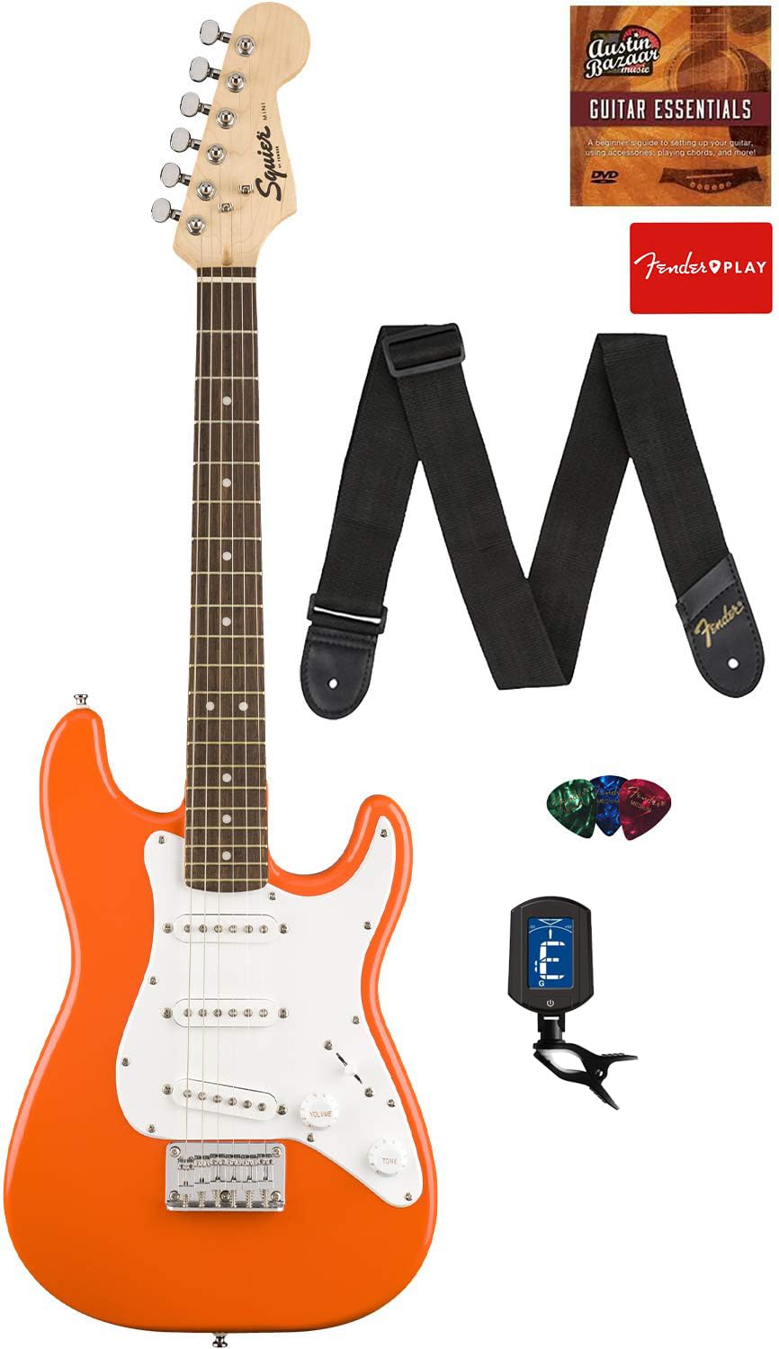 Fender Squier 3/4-Size Kids Mini Strat Electric Guitar - Competition Orange w/ Tuner
