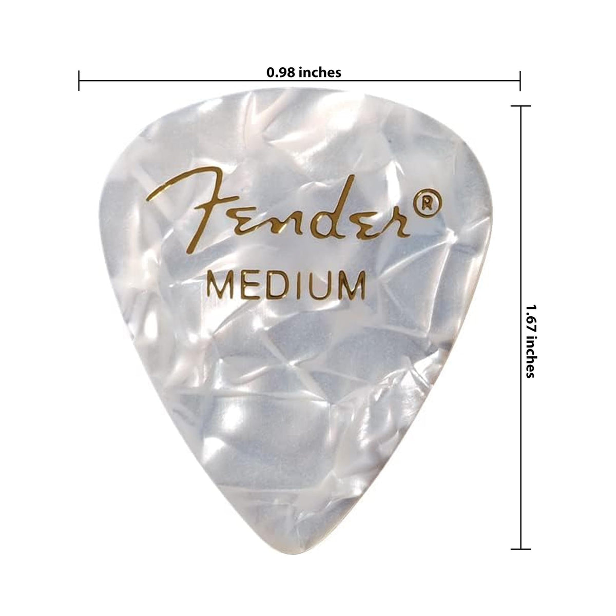 Fender Premium Celluloid 351 Shape Picks, Medium, White Moto - 12 Pack