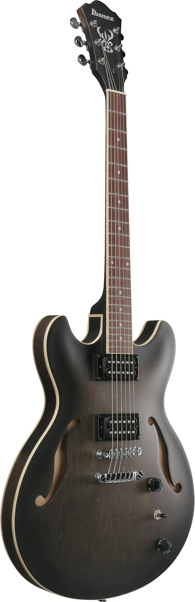 Ibanez AS53 AS Artcore Hollow Body Electric Guitar - Transparent Black Flat w/ Amplifier