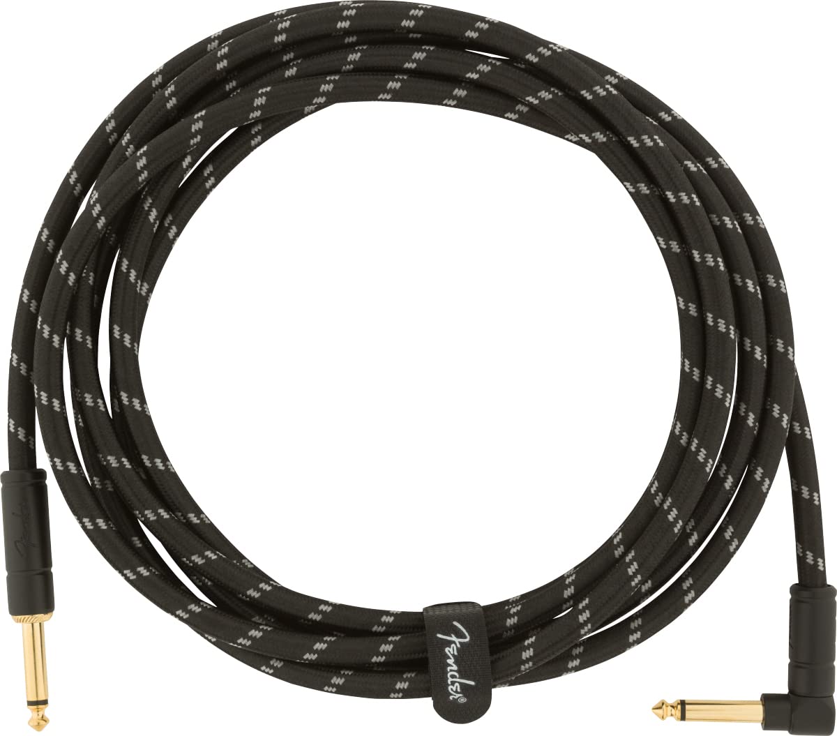 Fender 10-Foot Deluxe Instrument Cable, Straight-Angled, Black Tweed - 2 Pack