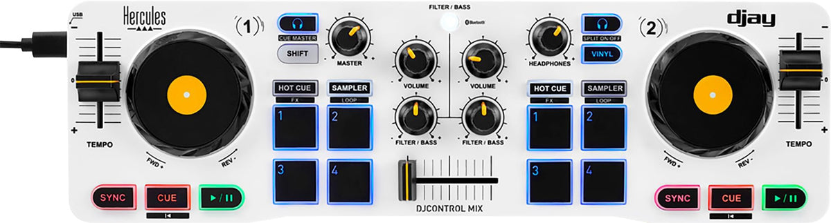 Hercules DJControl Mix Bluetooth Wireless DJ Controller for Smartphones - White w/ Case