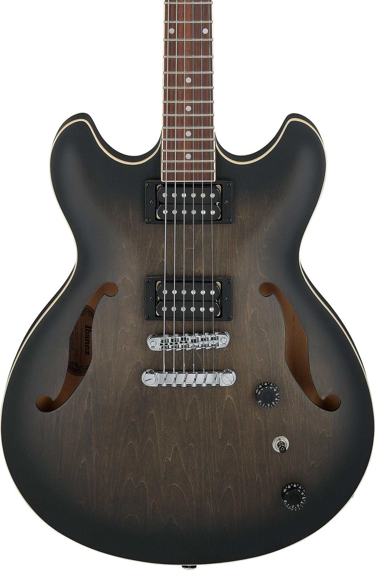 Ibanez AS53 AS Artcore Hollow Body Electric Guitar - Transparent Black Flat w/ Amplifier