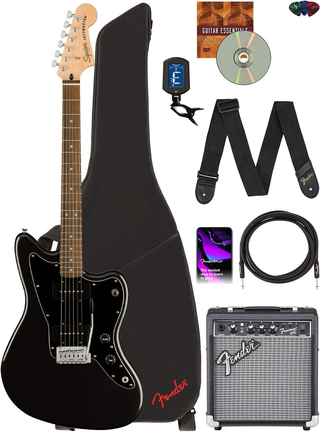 Fender Squier Affinity Jazzmaster - Metallic Black w/ Frontman 10G Amplifier