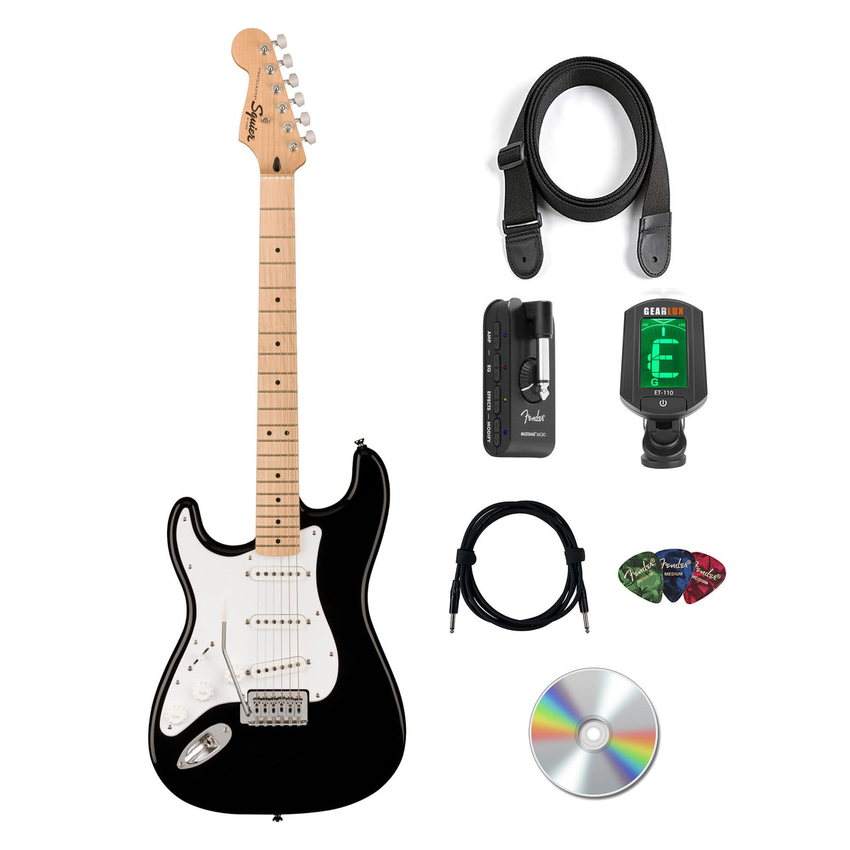 Fender Squier Sonic Stratocaster, Left Handed - Black w/ Mustang Micro