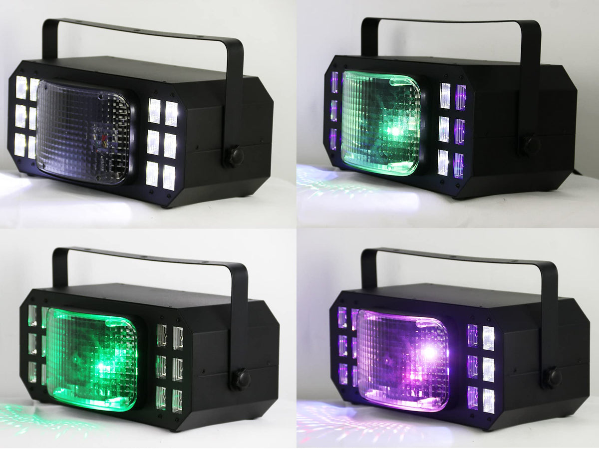 Gearlux 3-in-1 Strobe/UV Derby Light 10-Watt 2PCS RGBW CREE LEDs and 12PCS UV+White LED