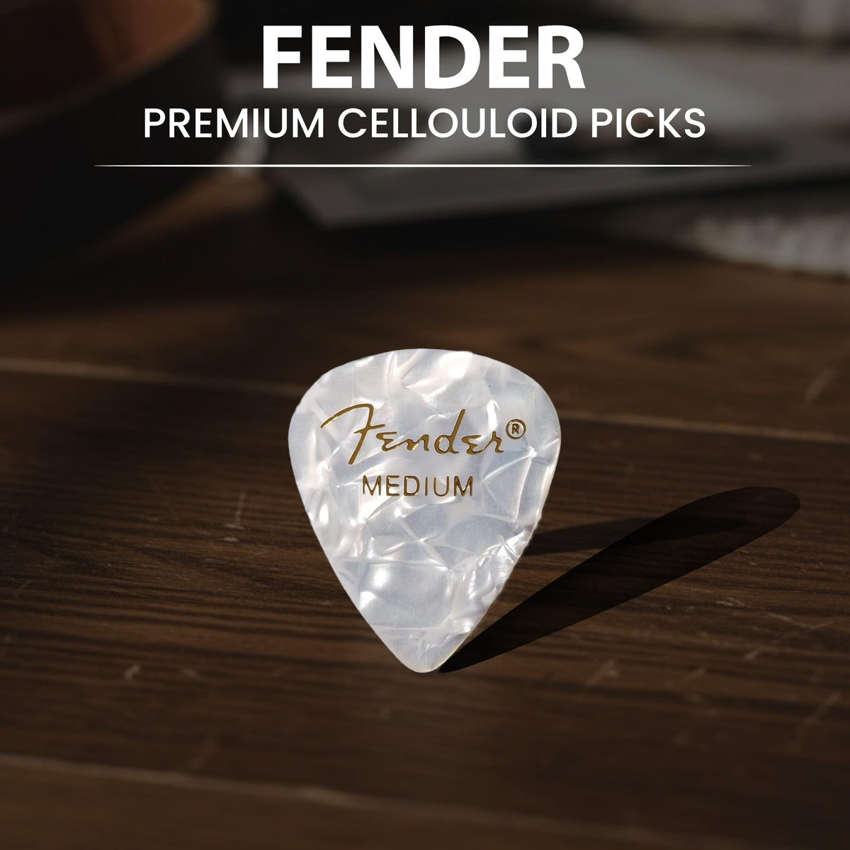Fender Premium Celluloid 351 Shape Picks, Medium, White Moto - 12 Pack