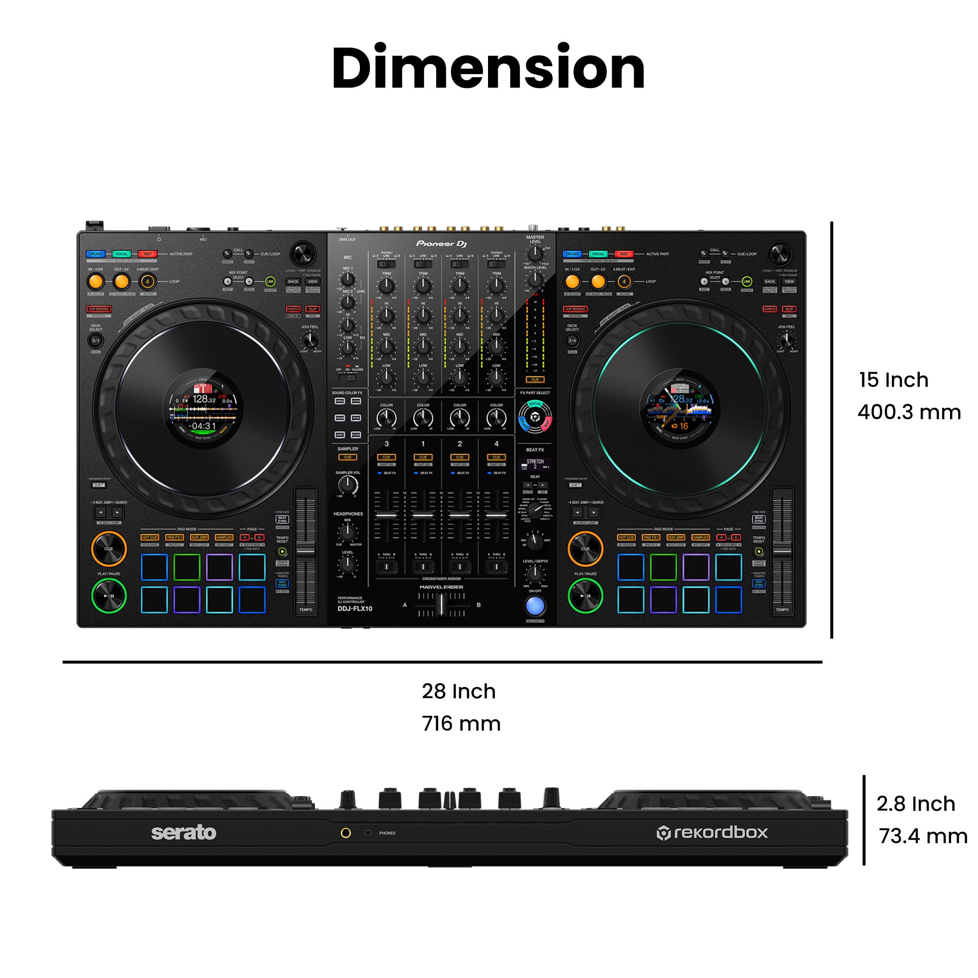 Pioneer DJ DDJ-FLX10 4-Channel Professional DJ Controller - Black w/ Headphones