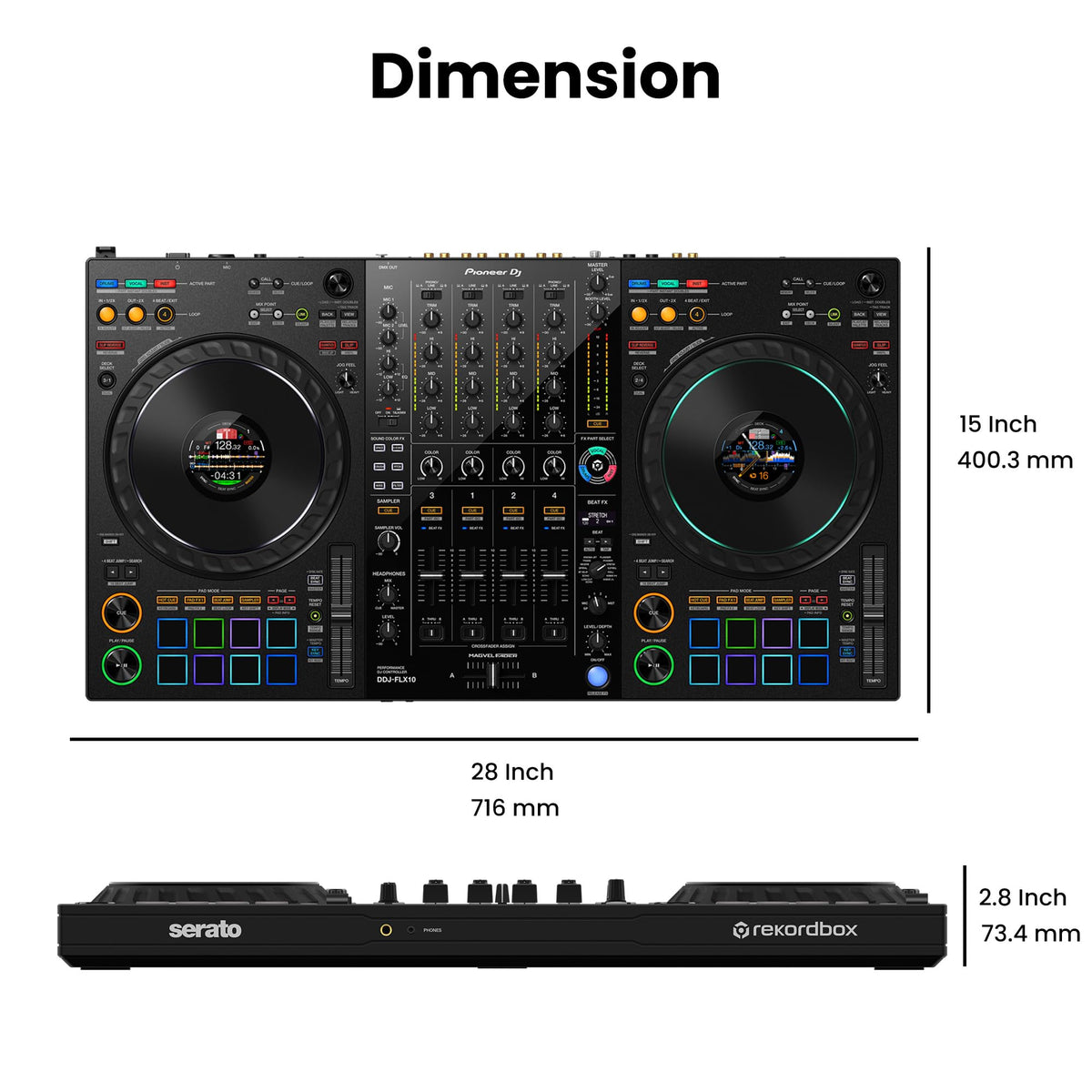 Pioneer DJ DDJ-FLX10 4-Channel Professional DJ Controller - Black w/ Headphones