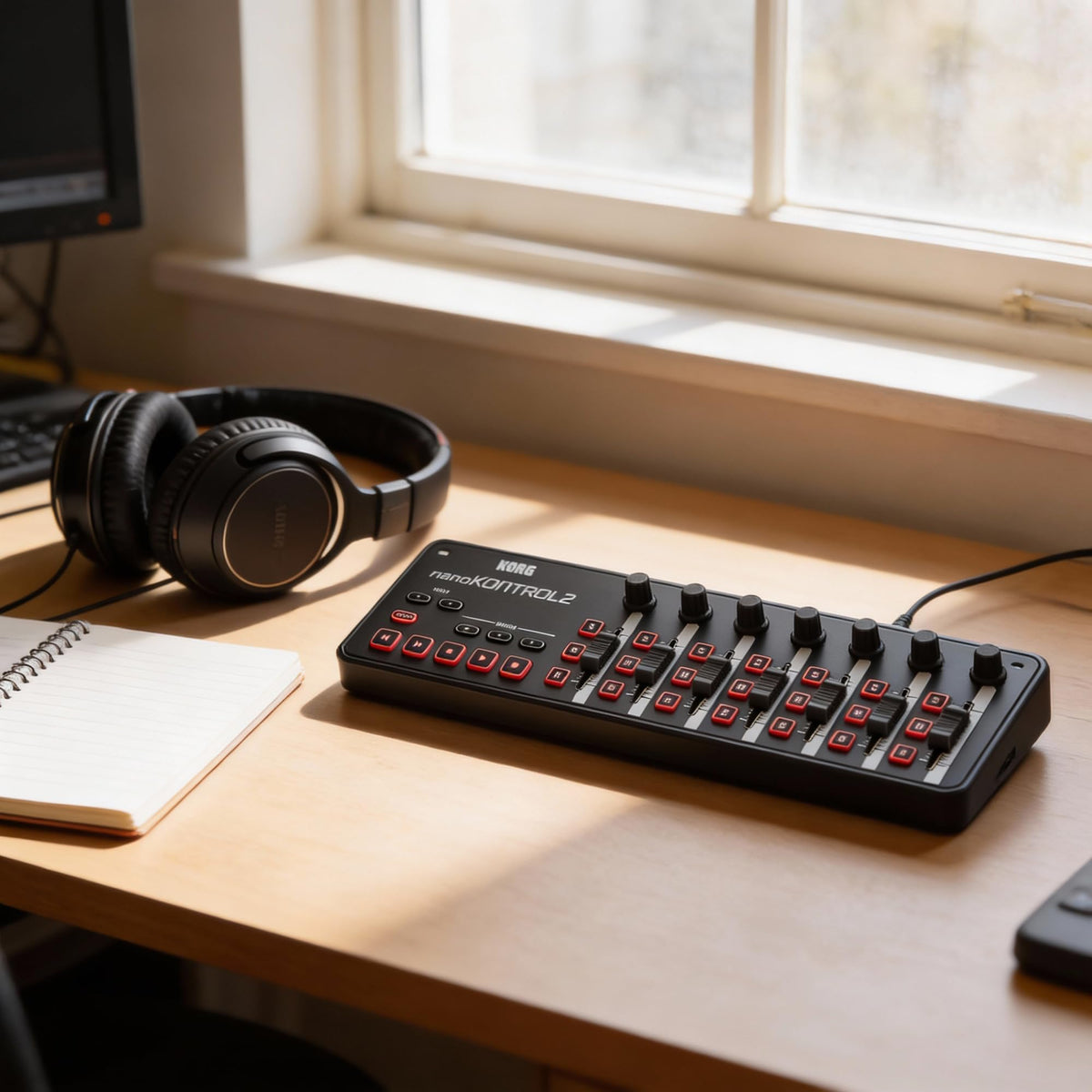 Korg nanoKONTROL2 Slim-Line USB Controller - Black w/ Headphones