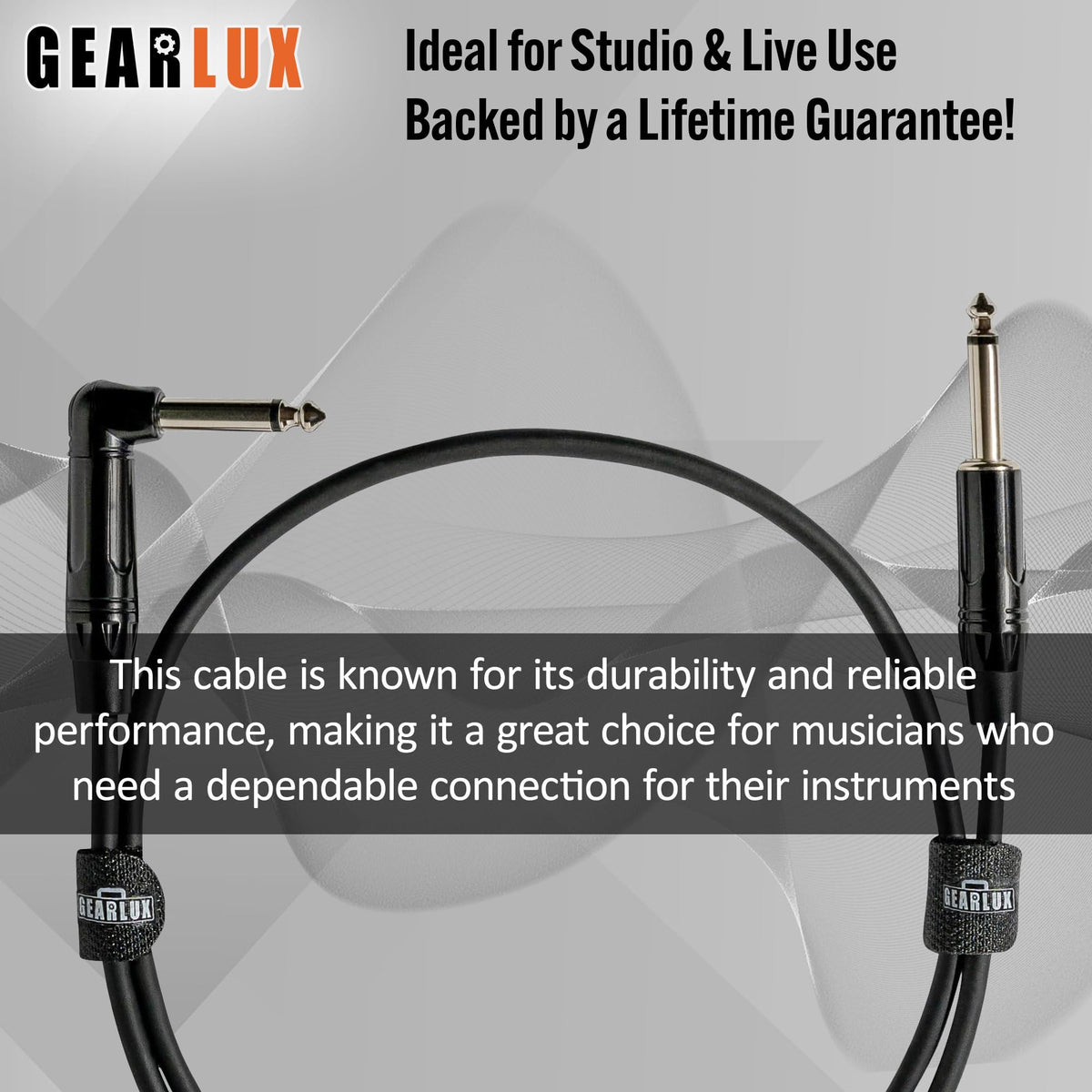 Gearlux 36-Inch Guitar Patch Cable, 1/4 Inch, Straight-Angled, Black - 6 Pack