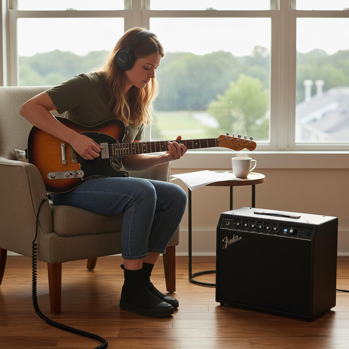 Fender Mustang LTX100 Guitar Combo Amplifier - Black w/ Instrument Cable