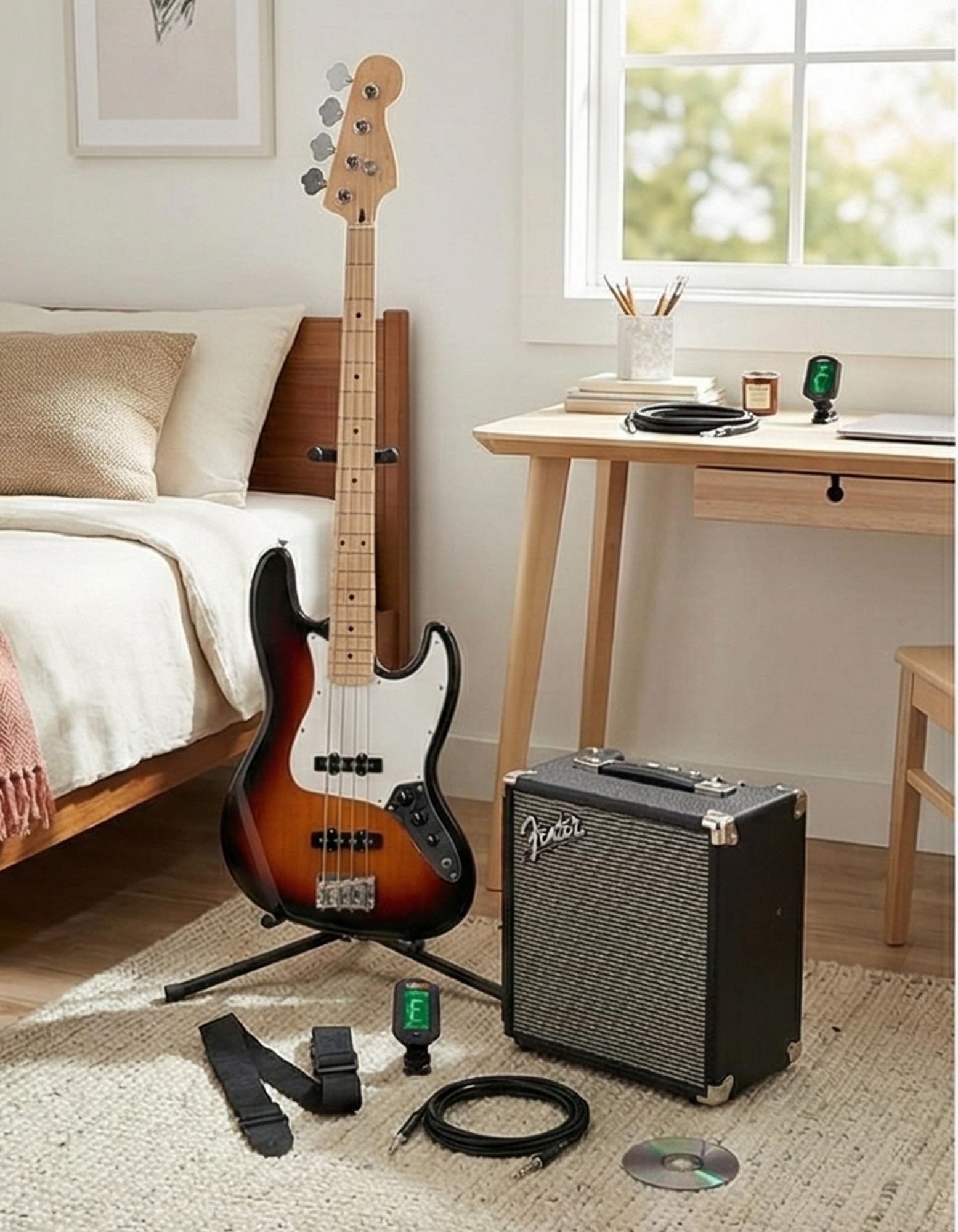 Fender Squier Affinity Jaguar Bass H - Black w/ Rumble 15 Amplifier
