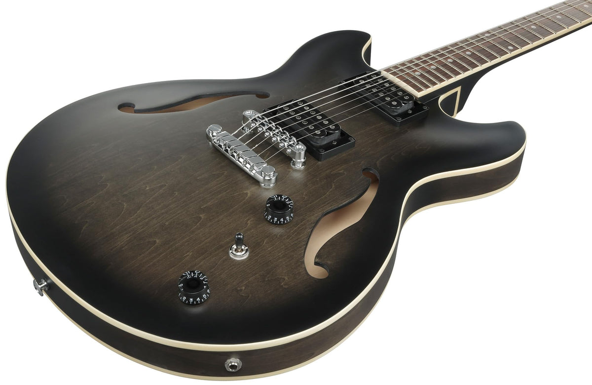 Ibanez AS53 AS Artcore Hollow Body Electric Guitar - Transparent Black Flat w/ Amplifier