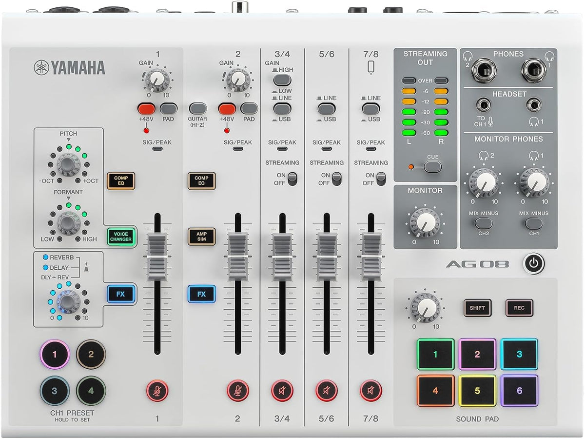 Yamaha AG08 Live Streaming 8-Channel Mixer - White