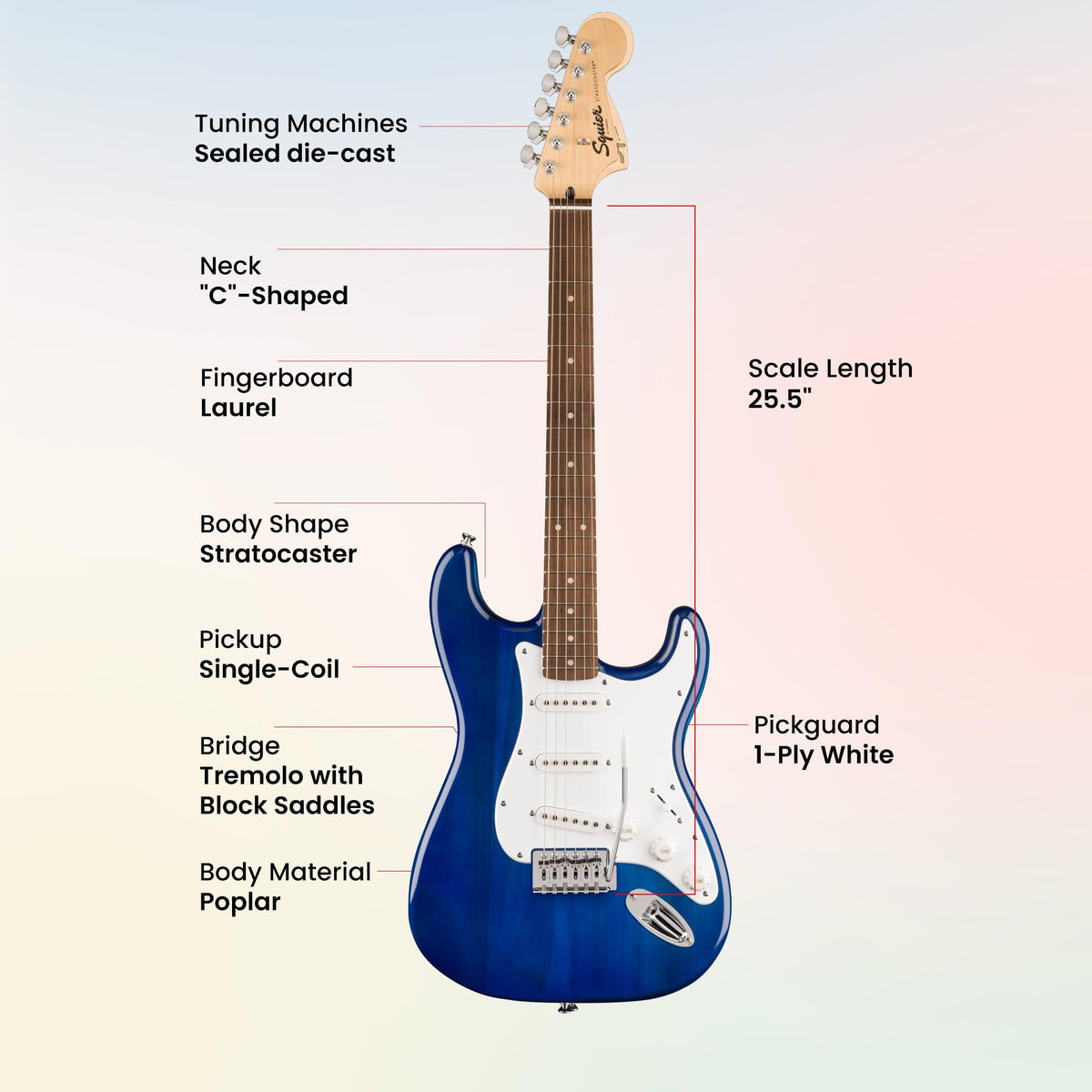 Fender Squier Sonic Stratocaster Pack - Sapphire Blue Transparent