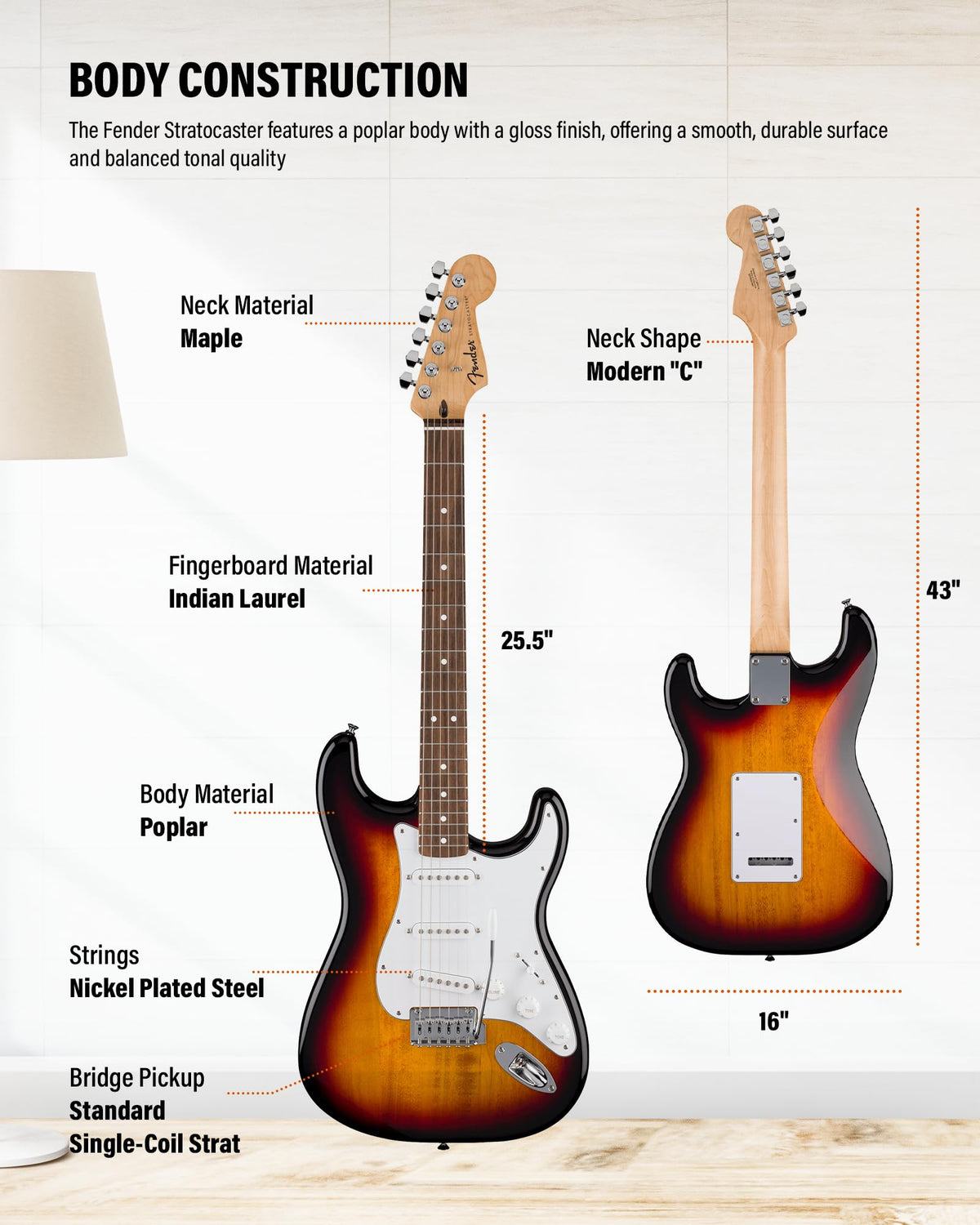 Fender Standard Stratocaster - 3-Color Sunburst w/ Guitar Cleaning Kit