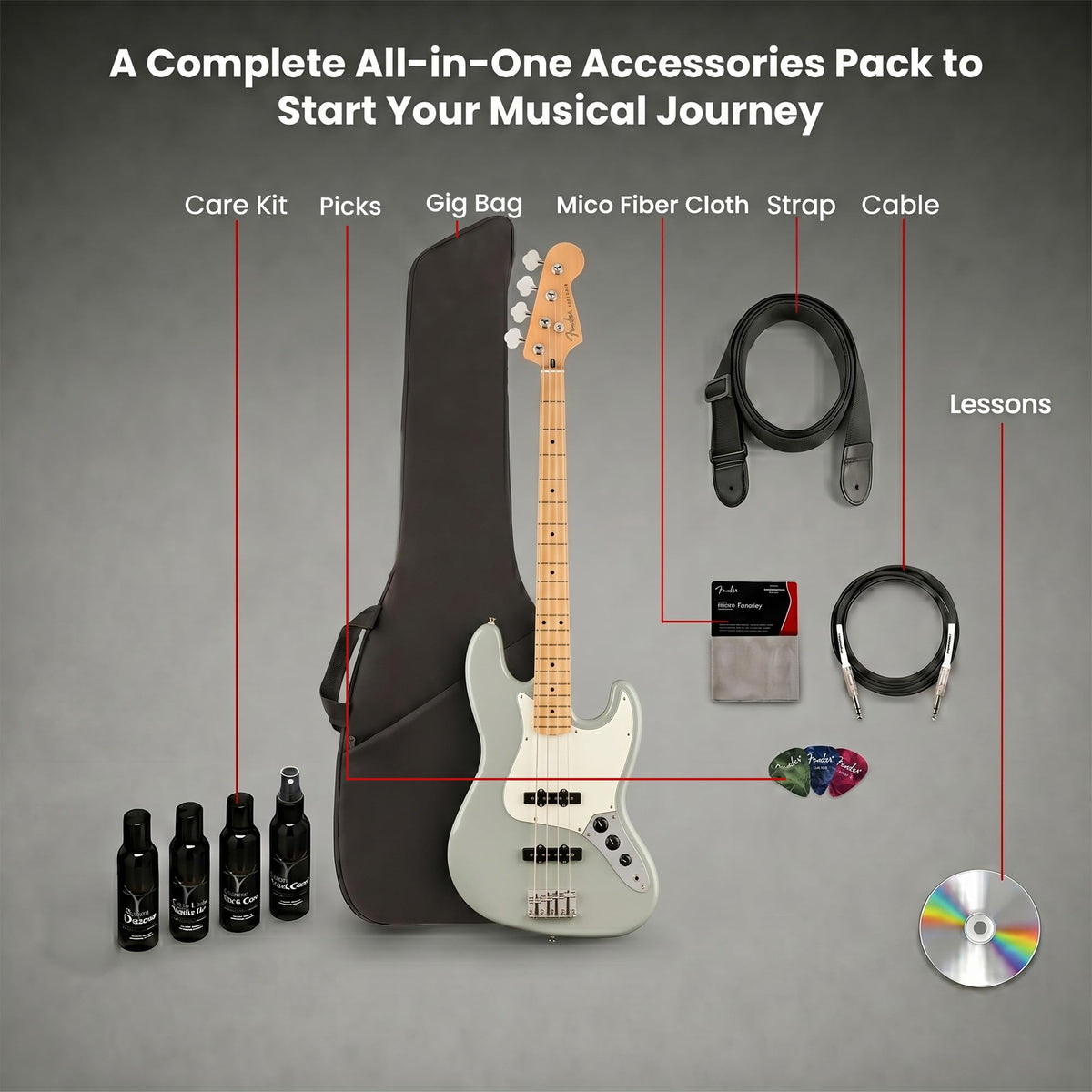 Fender Player II Jazz Bass - Cactus Gray w/ Cleaning Kit