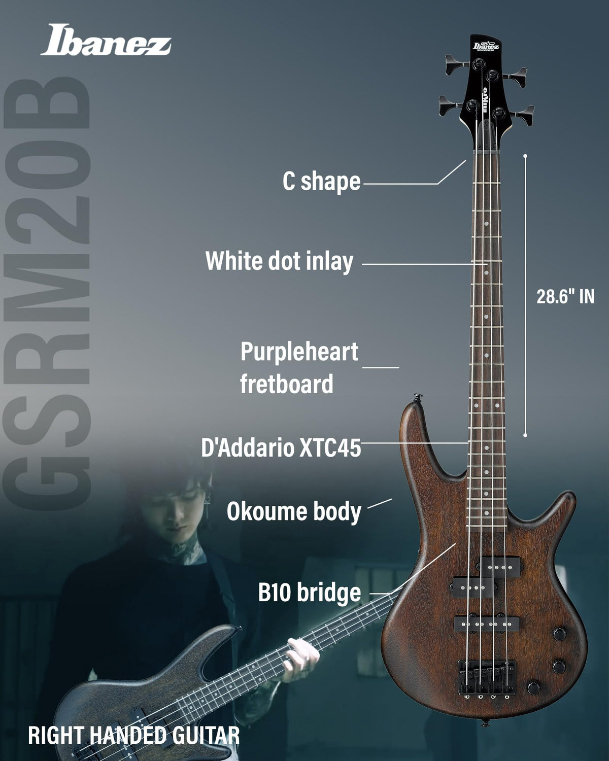 Ibanez GSRM20B SR Gio miKro Short-Scale Bass Guitar - Walnut Flat w/ Gig Bag