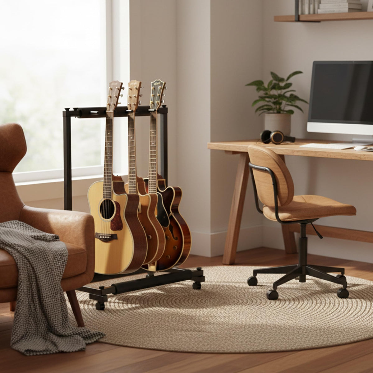 Gearlux Foldable Rack-Style Guitar Stand - Holds 3 Electric or Acoustic Guitars