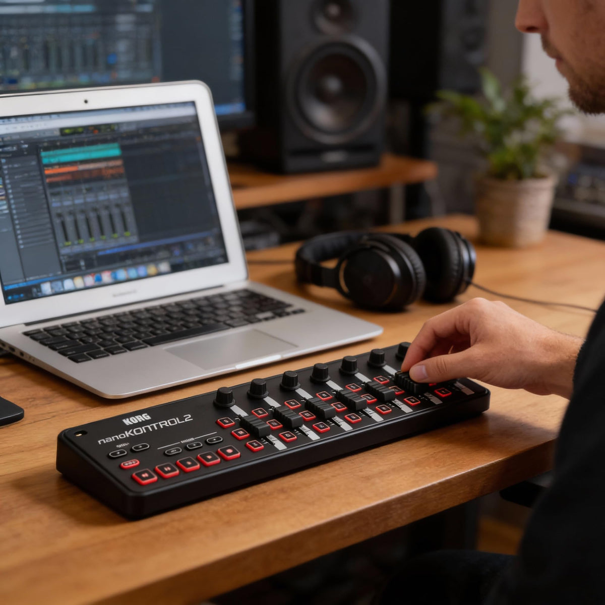 Korg nanoKONTROL2 Slim-Line USB Controller - Black w/ Headphones