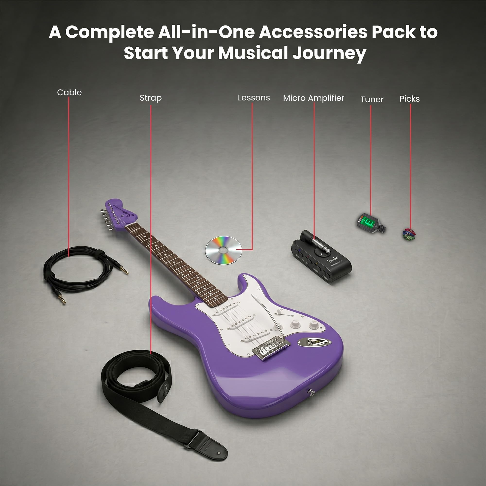 Fender Squier Sonic Stratocaster - Ultraviolet w/ Mustang Micro Headphone Amplifier