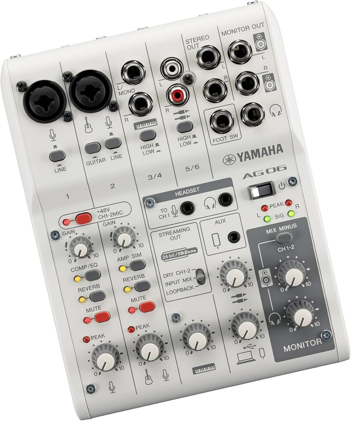 Yamaha AG06MK2 6-Channel Live Streaming Loopback Audio USB Mixer - White