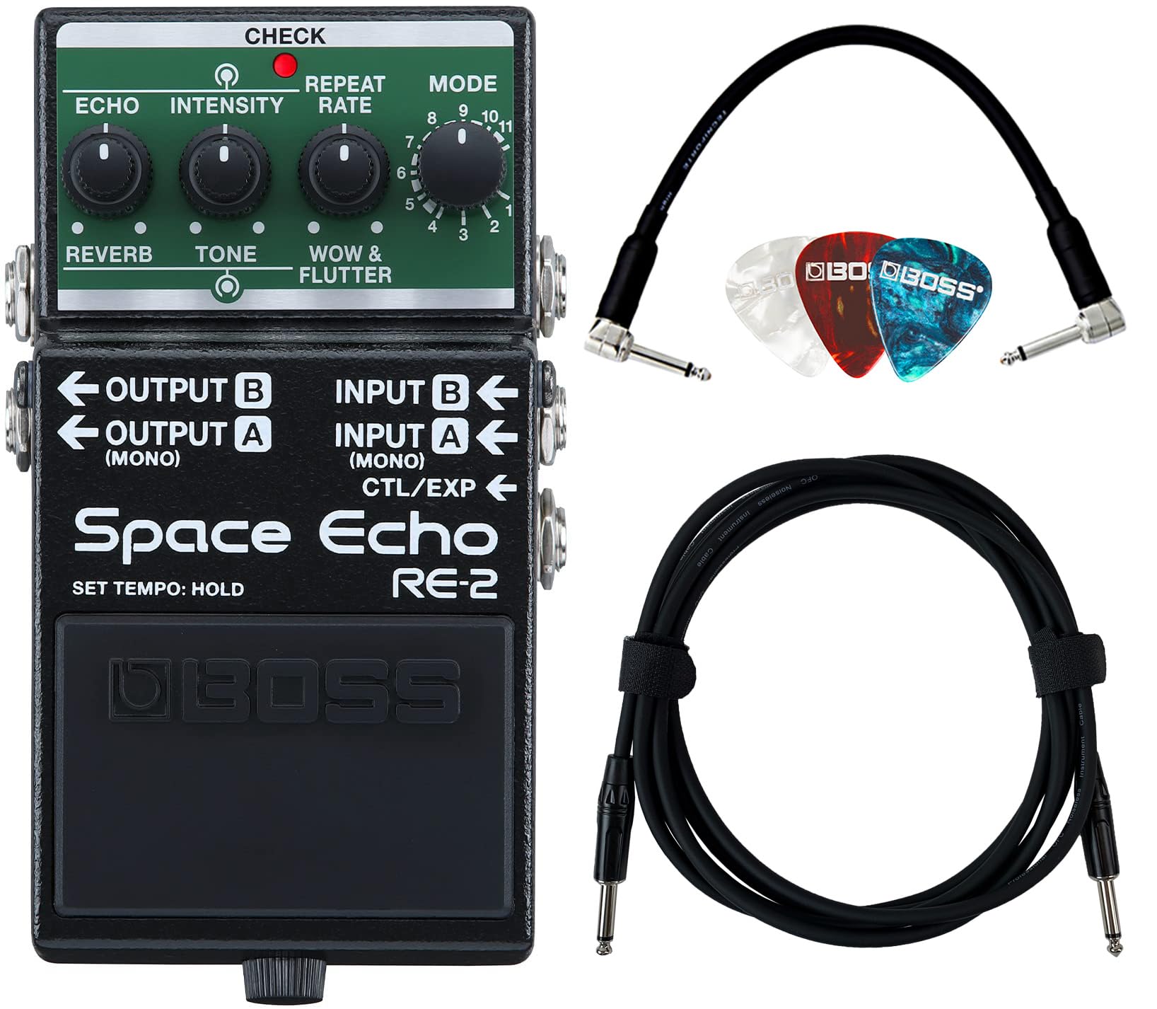 Boss RE-2 Space Echo Delay and Reverb Effects w/ Instrument Cables