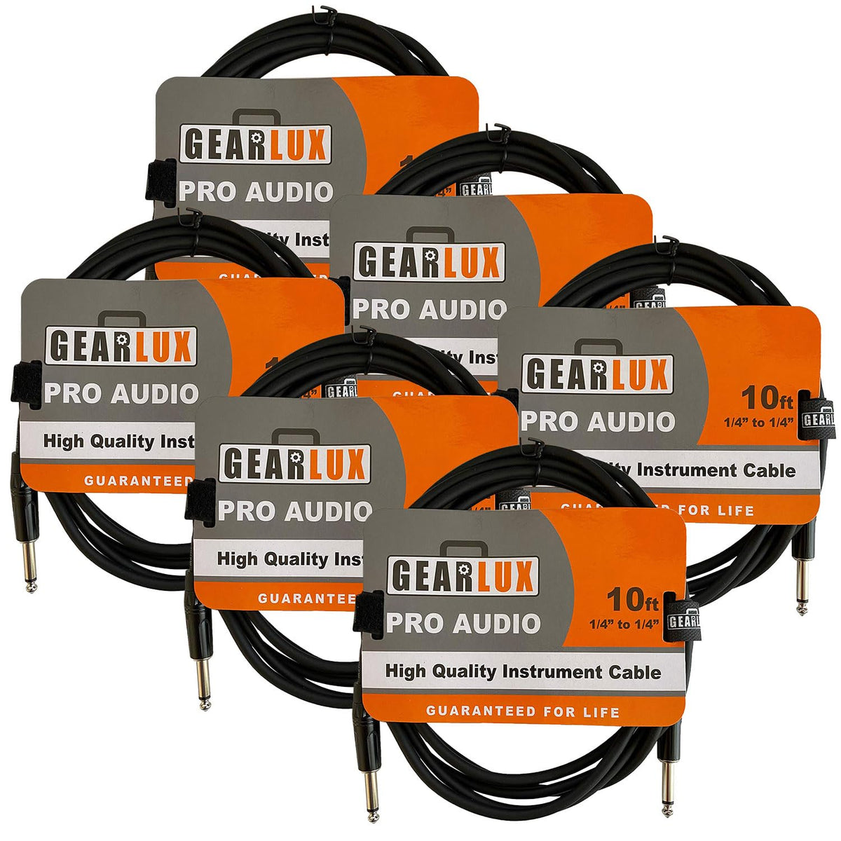Gearlux 10-Foot Instrument Cable, Straight-Straight, Black - 6 Pack