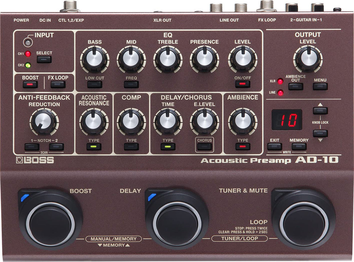 Boss AD-10 Acoustic Preamp w/ Instrument Cables