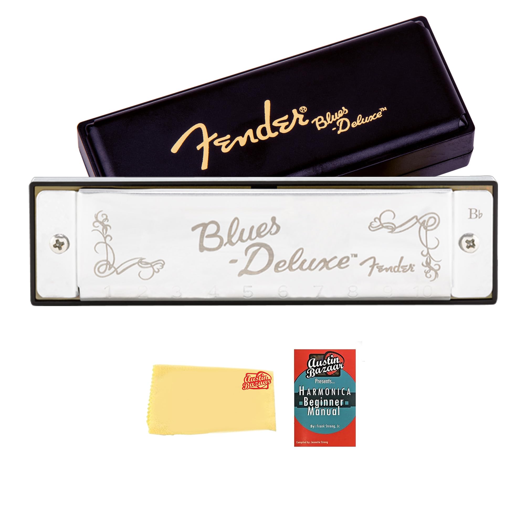 Fender Blues Deluxe Harmonica - Key of B Flat w/ Austin Bazaar Instructional Manual