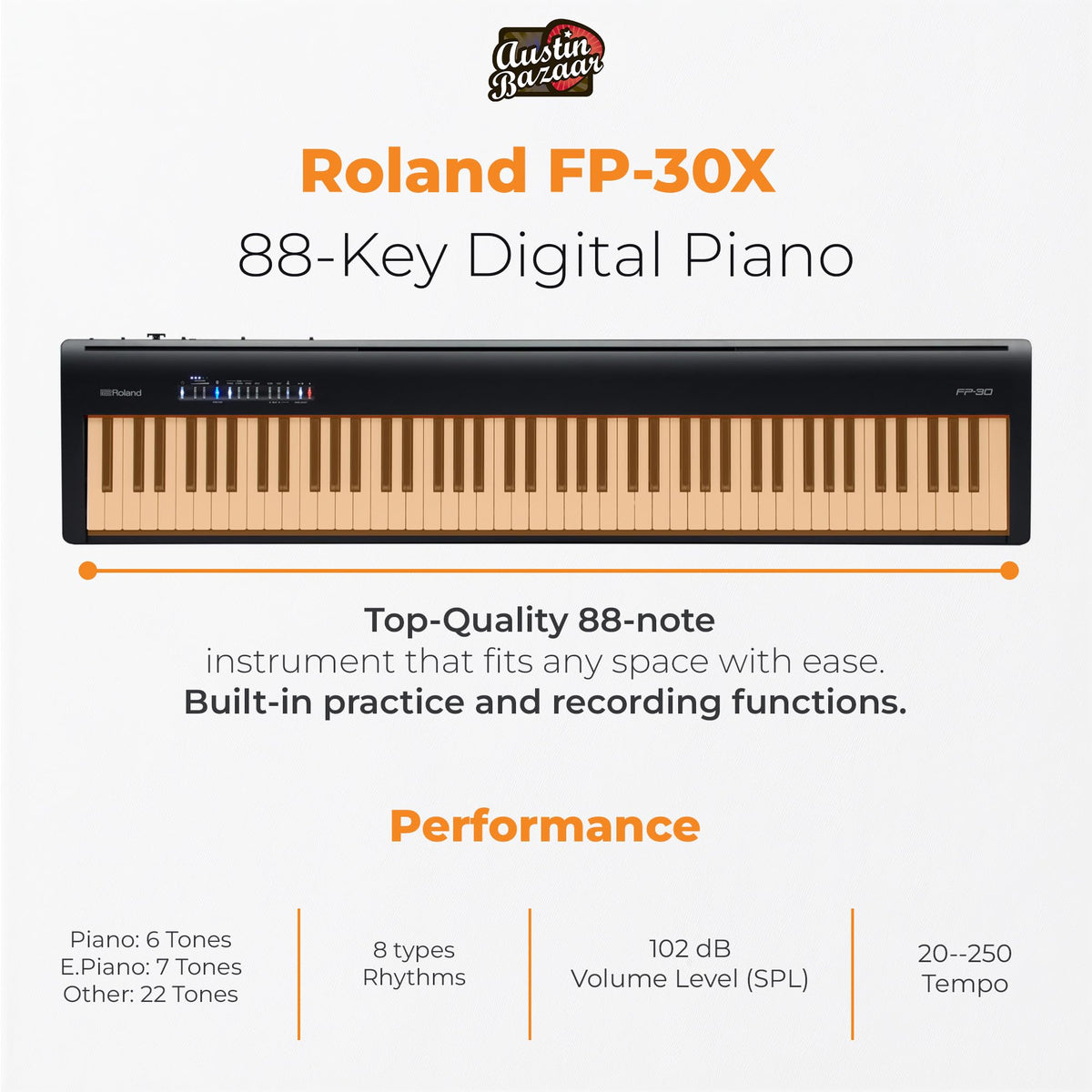 Roland FP-30X 88-Key Digital Piano - Black w/ Roland KSC-70 Stand