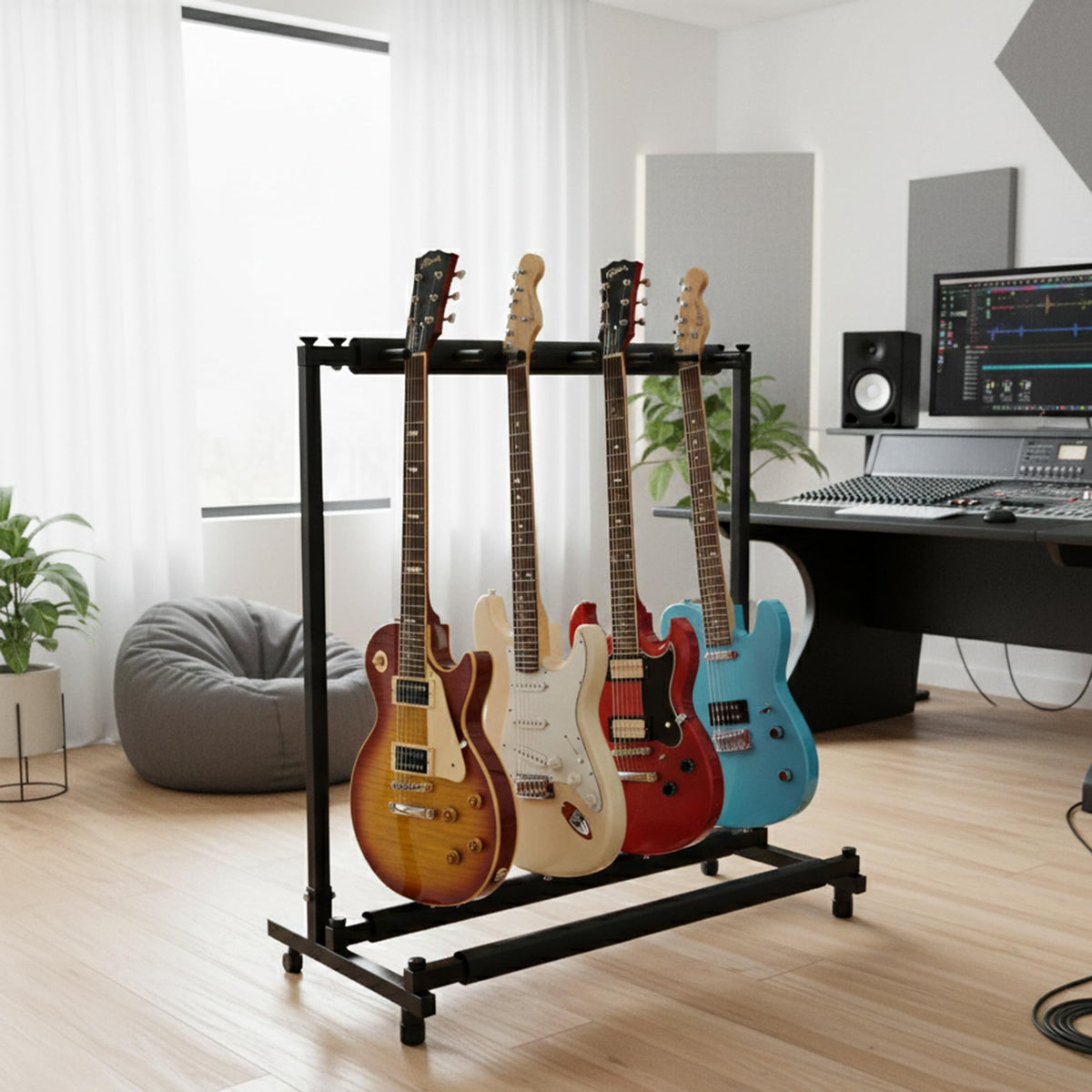 Gearlux Foldable Rack-Style Guitar Stand - Holds 5 Electric or Acoustic Guitars