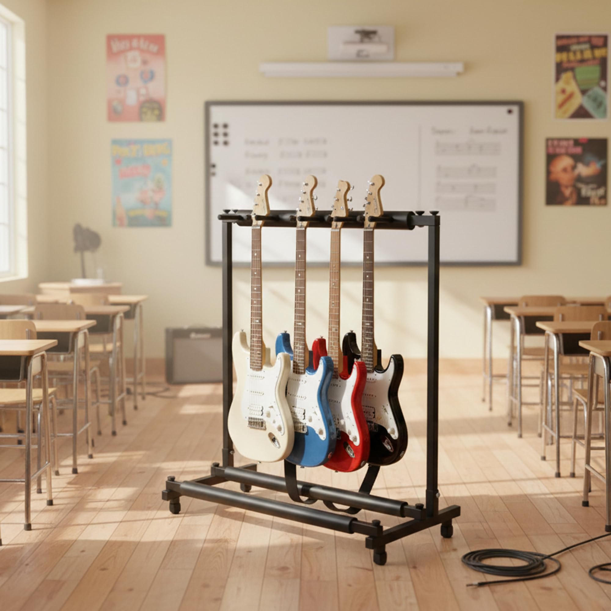 Gearlux Foldable Rack-Style Guitar Stand - Holds 5 Electric or Acoustic Guitars