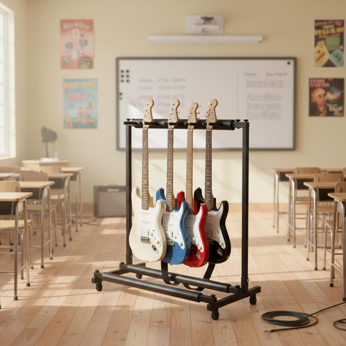 Gearlux Foldable Rack-Style Guitar Stand - Holds 5 Electric or Acoustic Guitars