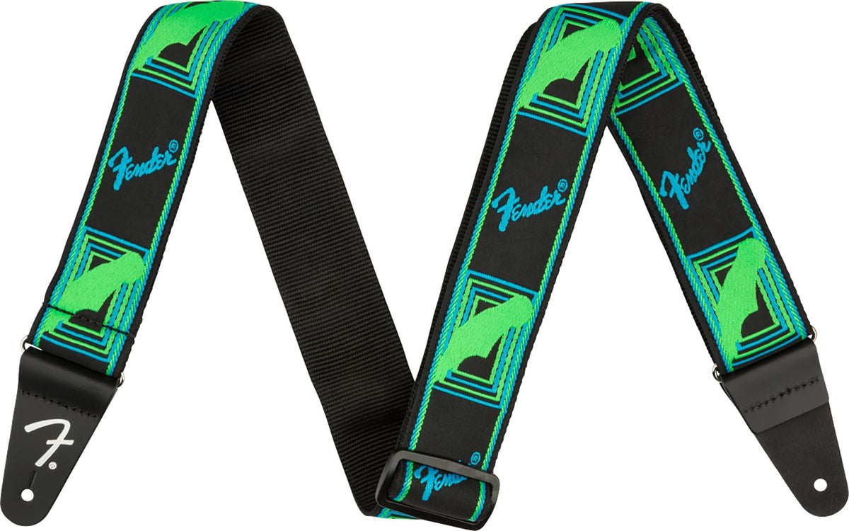 Fender Neon Monogrammed 2-Inch Guitar Strap - Blue and Green w/ Strap Blocks