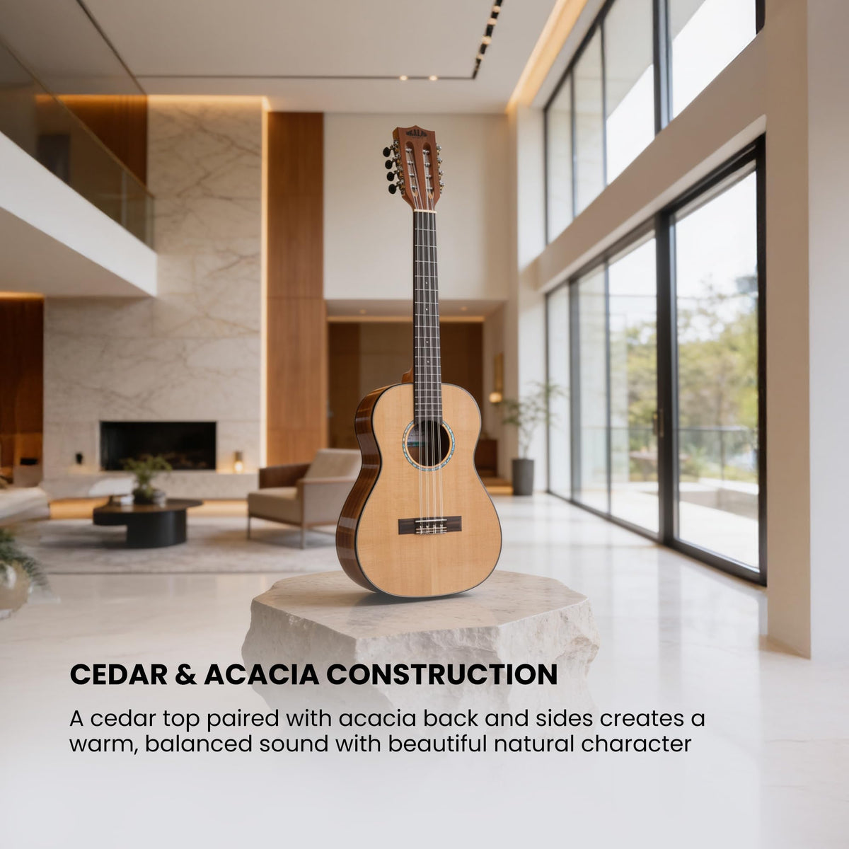 Kala KA-SCAC-B8 Gloss Solid Cedar Top Acacia 8-String Baritone Ukulele