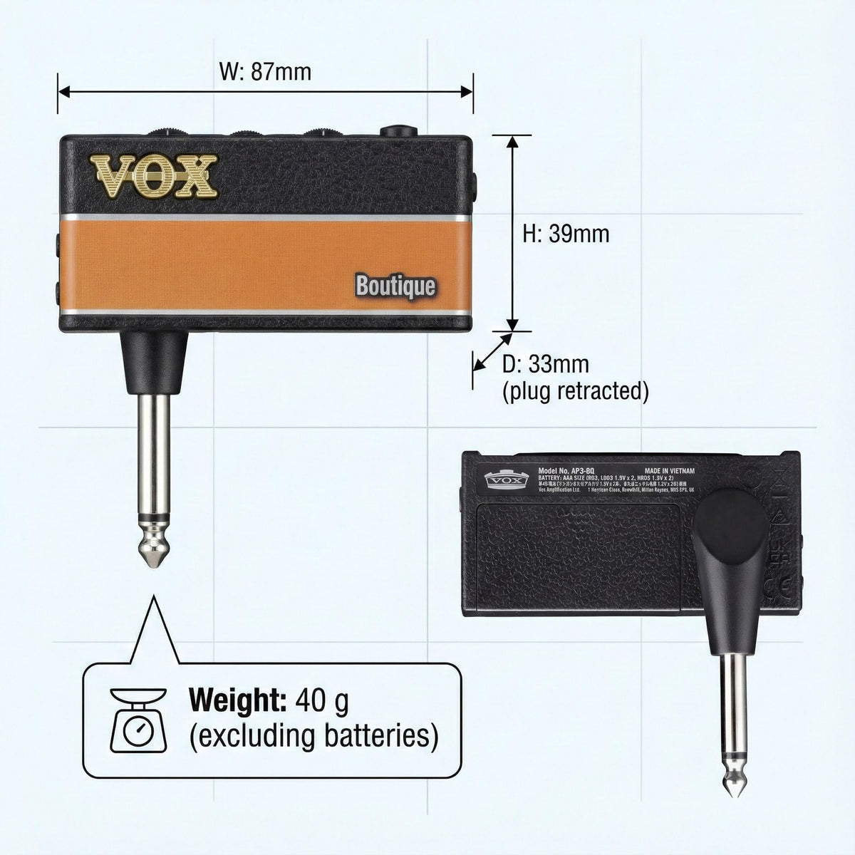 Vox AmPlug 3 Headphone Guitar Amplifier - Boutique w/ Headphones