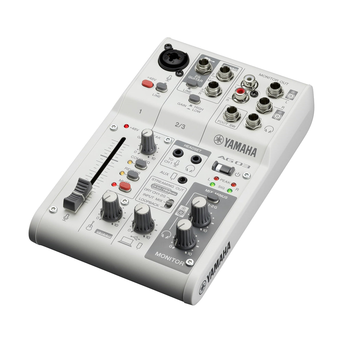 Yamaha AG03MK2 3-Channel Live Streaming Mixer - White Pack with Headphones