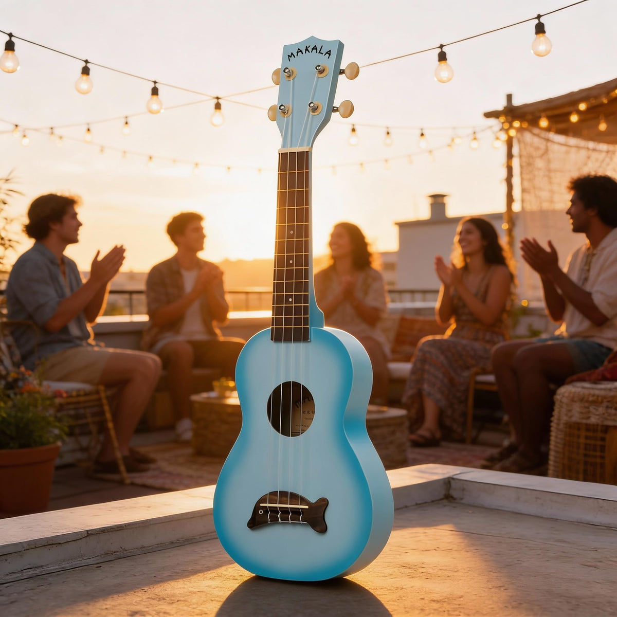 Kala MK-SD Makala Dolphin Soprano Ukulele - Light Blue Burst w/ Gig Bag