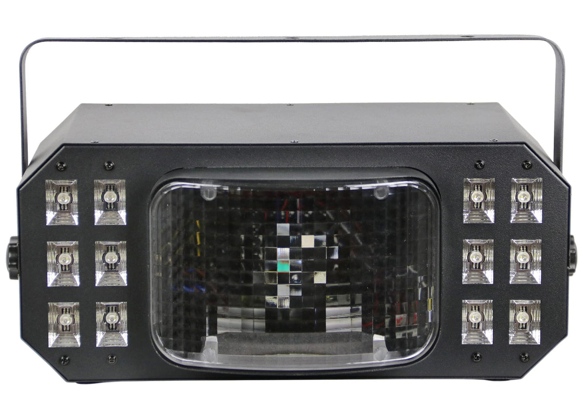 Gearlux 3-in-1 Strobe/UV Derby Light 10-Watt 2PCS RGBW CREE LEDs and 12PCS UV+White LED
