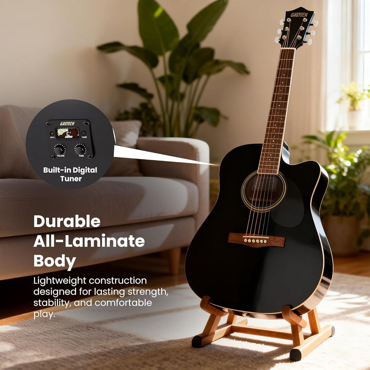 Gretsch Prelude D100CE Dreadnought Cutaway Acoustic-Electric Guitar - Black