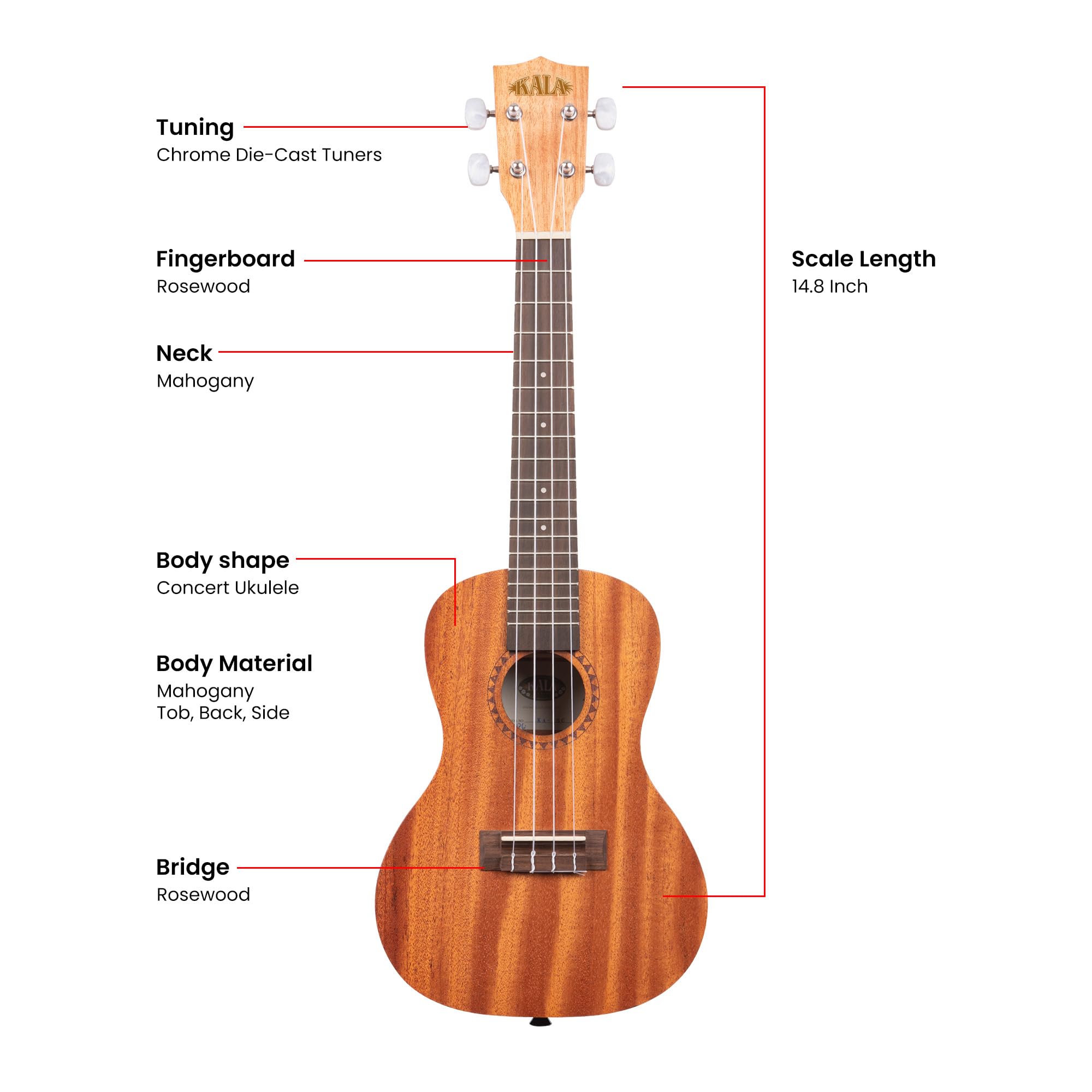 Kala KA-15C Satin Mahogany Concert Ukulele w/ Gig Bag