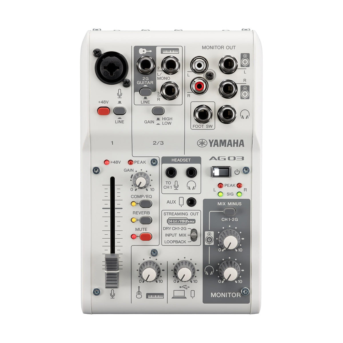 Yamaha AG03MK2 3-Channel Live Streaming Mixer - White Pack with Headphones