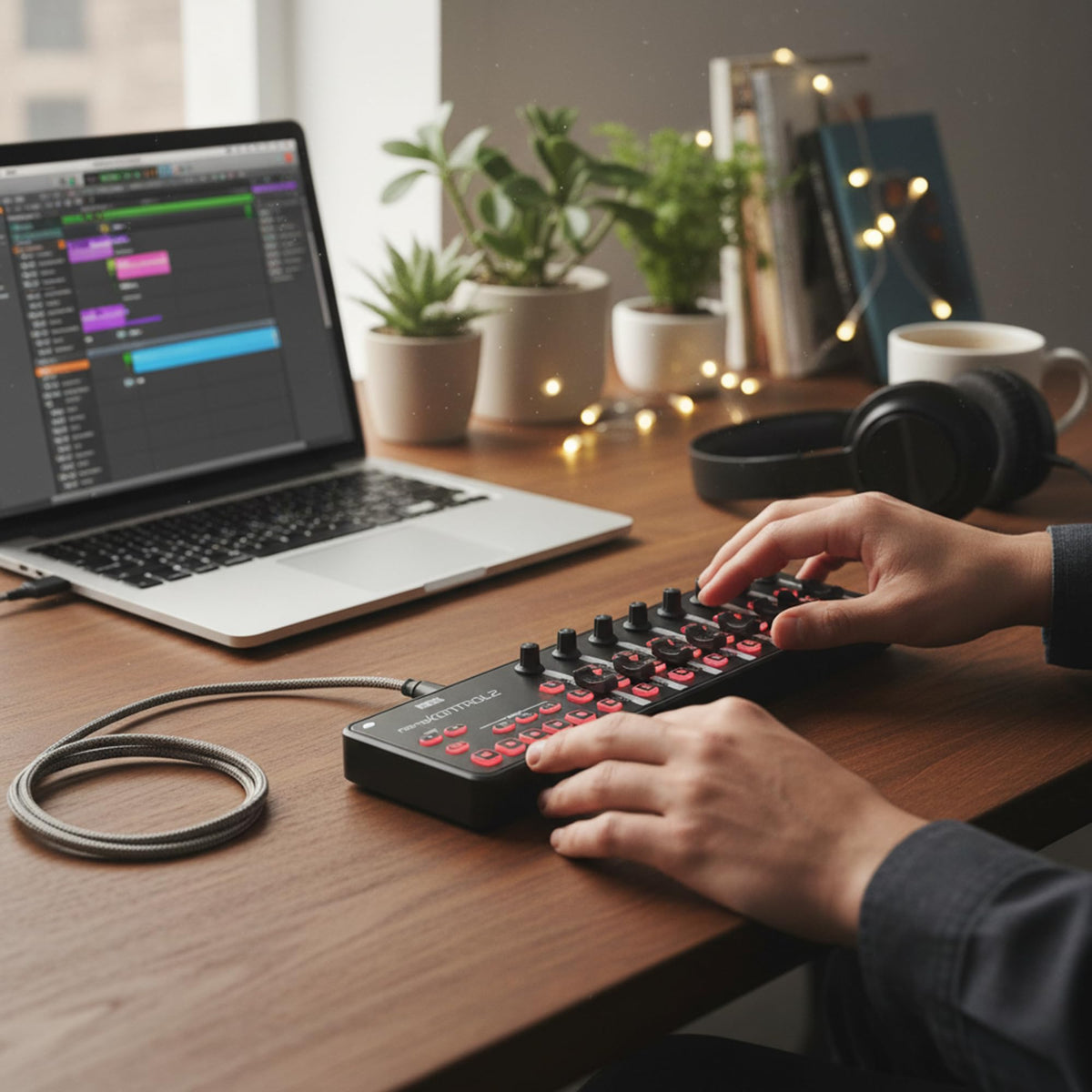 Korg nanoKONTROL2 Slim-Line USB Controller - Black w/ Headphones