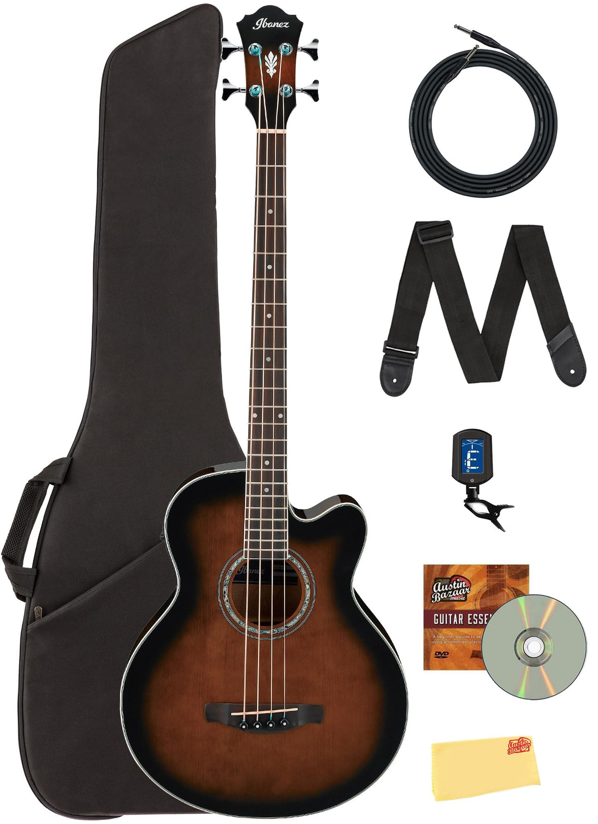 Ibanez AEB10E Acoustic-Electric Bass Guitar - Dark Violin Sunburst w/ Gig Bag